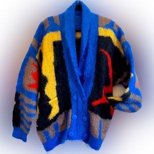 Bright Fabulous Hand knit angora Cardigan 80s Oversized (Acne Studio Vibes) Fun!